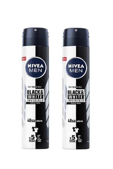 NIVEA Men Invisible Black&White Original Erkek Sprey Deodorant 2 x 200 ML ürün görseli 1