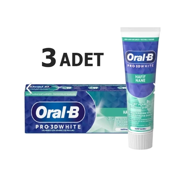 Oral-B Pro 3D White Hafif Nane Diş Macunu 3 x 75 ML ürün görseli 1