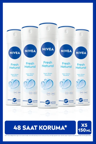 NIVEA Kadın Sprey Deodorant Fresh Natural 150ml, Ter Kokusuna Karşı 48 Saat Koruma, X5 Adet ürün görseli 1