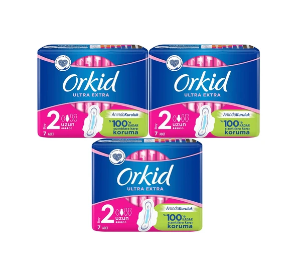 Orkid Ultra Extra Koruma Hijyenik Ped Uzun 3 x 7'li ürün görseli 1