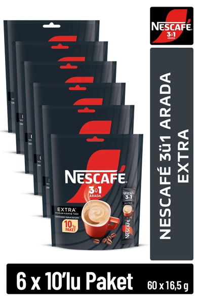 Nescafe 3ü1 Arada Extra Çözünebilir Kahve 16,5g 10'lu Paket 10X6 ürün görseli 1