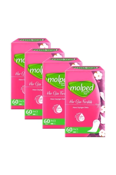 Molped Her Gün Ferahlık Günlük Ped Parfümsüz 60 Adet X 4 Paket 240 Adet ürün görseli 1