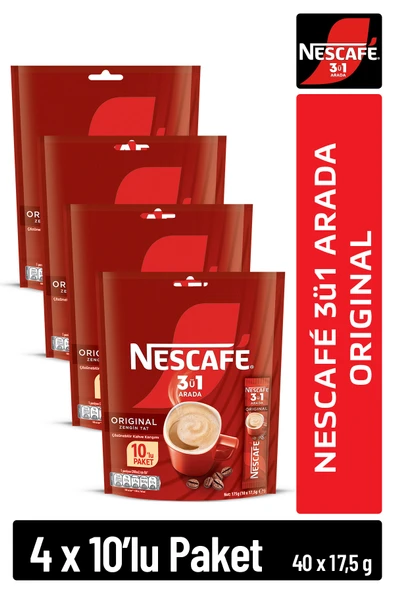 Nescafe 3ü1 Arada Original Çözünebilir Kahve 17,5g 10'lu Paket 10X4 ürün görseli 1