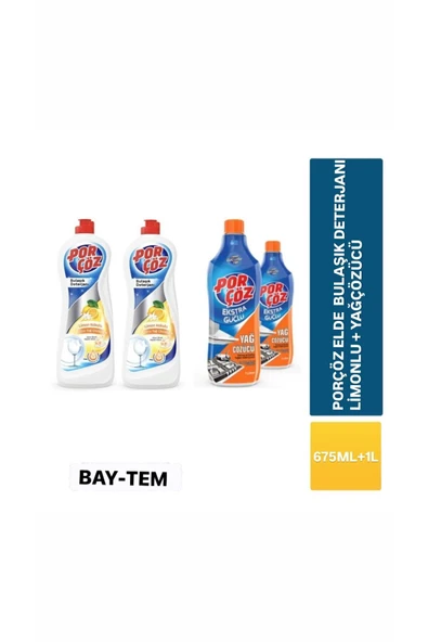 Porçöz 2 Adet 675 ml Elde Bulaşık Deterjanı Limon + 2 Adet 1000 ml Ekstra Güçlü Yağ Çözücü ürün görseli 1