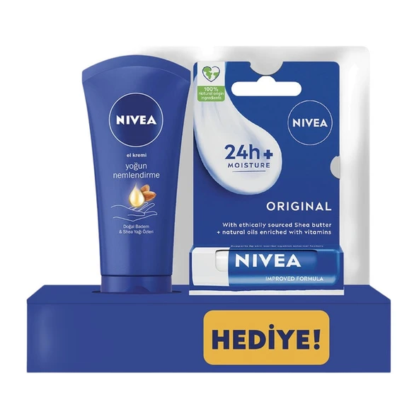 NIVEA El Kremi Yoğun Nemlendirme Kuru Ciltler İçin 75 Ml & Original Dudak Bakım Kremi 4.8 Gr ürün görseli 1