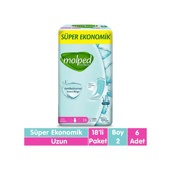 Molped Süper Ekonomik Antibakteriyel Ped Uzun 6 x 18'li ürün görseli 1