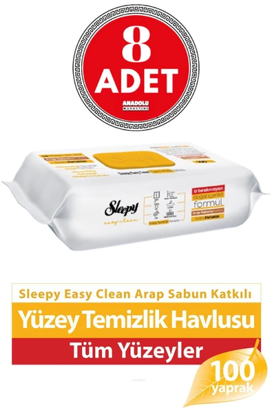 Sleepy Yüzey Temizleme Havlusu Arap Sabunlu 100'lü 8 ADET ürün görseli 1