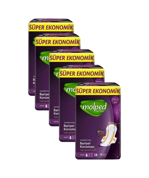 Molped Supernight Uzun Süper Ekonomik Ped 18 Li X 5 Adet ürün görseli 1