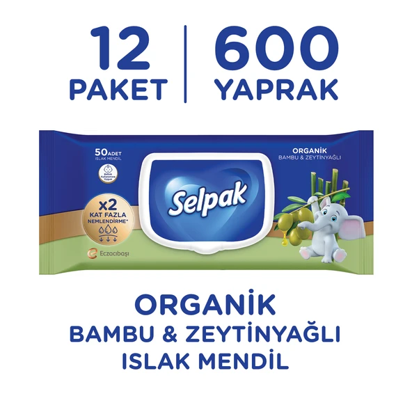 Selpak Organik Bambu Özlü&Organik Zeytinyağlı Islak Mendil 12'li ürün görseli 1
