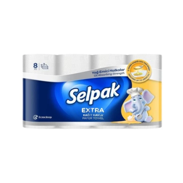 Selpak Kağıt Havlu Extra Yağ Emici 3 Katlı 8'li ürün görseli 1