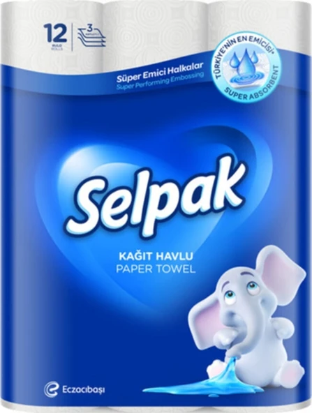 Selpak Süper Emici Rulo Kağıt Havlu 3 Katlı 12'Li Paket ürün görseli 1
