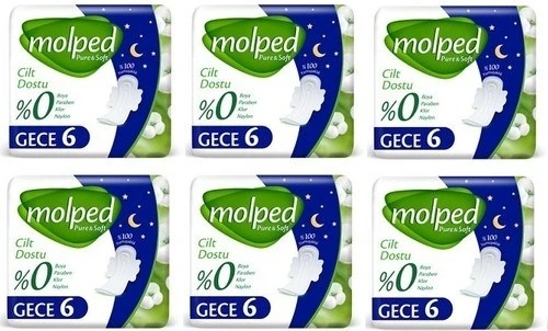 Molped Pure & Soft Hijyenik Ped Gece 6 x 6'lı ürün görseli 1