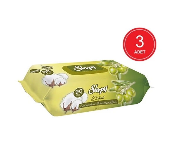 Sleepy Doğal Zeytinyağı Ve Pamuksu Lifler Islak Havlu 3 X 90'Lı ürün görseli 1