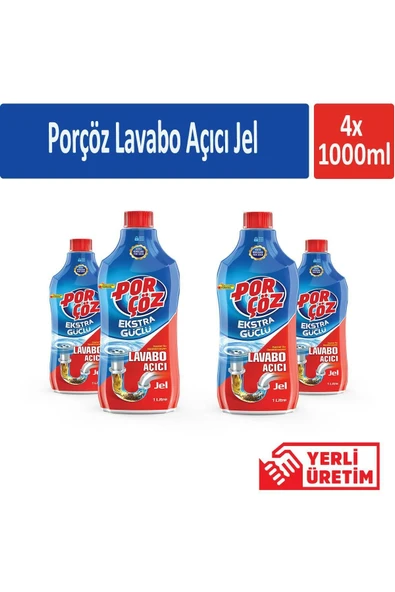 Porçöz Lavabo Açıcı Jel 1000 ml x 4 Adet ürün görseli 1