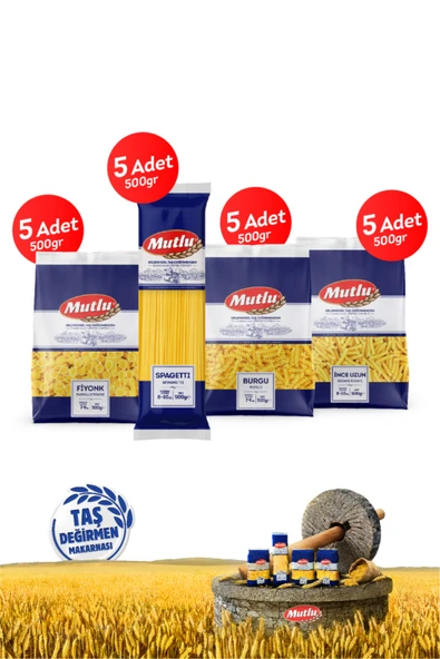 Mutlu Makarna 500g Karma Kutu / 5 Pk. Spagettı - 5 Pk. Burgu - 5 Pk. Ince Kesme - 5 Pk. Fiyonk ürün görseli 1