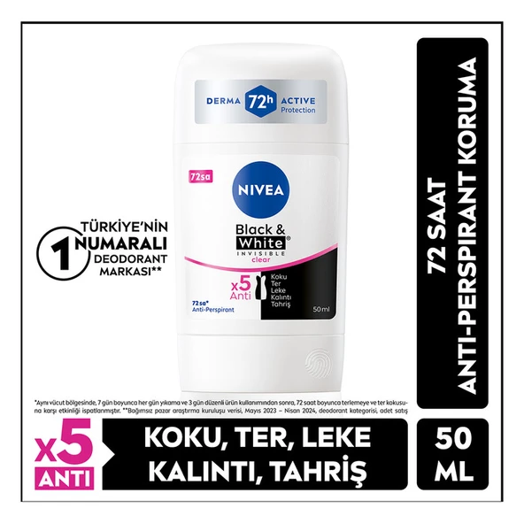NIVEA Kadın Stick Deodorant Black&white Invisible 50 Ml ürün görseli 1