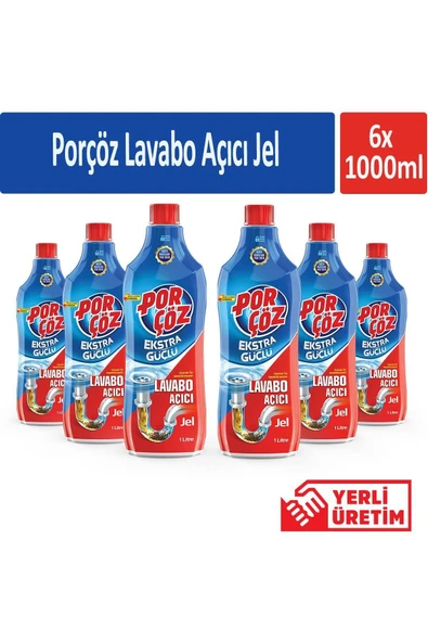Porçöz Lavabo Açıcı Jel 1000 ml x 6 Adet ürün görseli 1