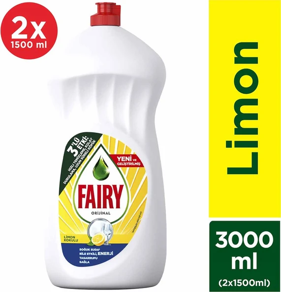 Fairy Limon Kokulu Sıvı Bulaşık Deterjanı 2 x 1500 ML ürün görseli 1