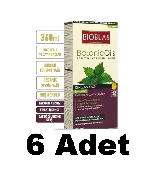 Bioblas Botanic Oils Isırgan Yağlı İnce Telli Saçlar İçin Dökülme Karşıtı Şampuan 6 x 360 ML ürün görseli 1