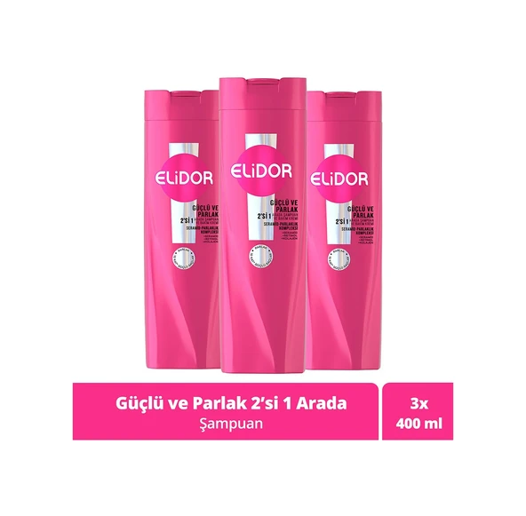 Elidor Güçlü ve Parlak 2'si 1 Arada Şampuan ve Bakım Kremi 3 x 400 ML ürün görseli 1