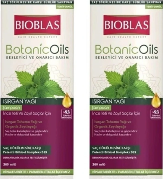 Bioblas Botanic Oils Isırgan İnce Telli ve Zayıf Saçlar için Şampuan 2 x 360 ML ürün görseli 1