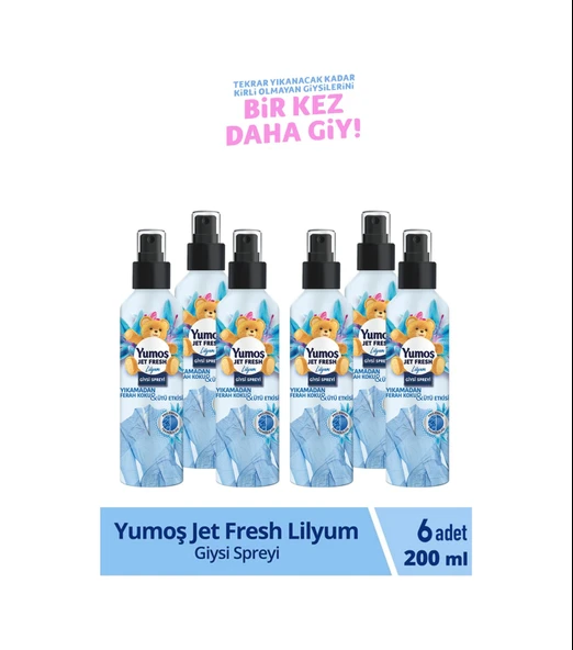 Yumoş Jet Fresh Giysi Spreyi Lilyum 6 x 200 ML ürün görseli 1