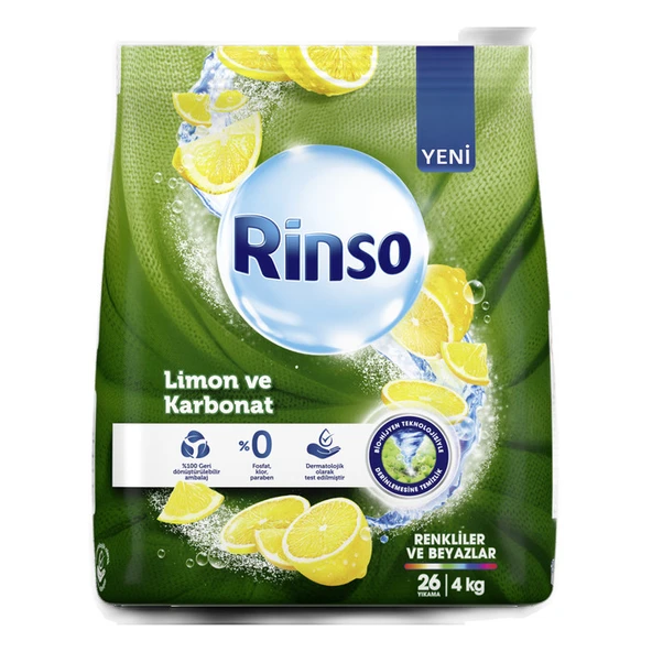 Rinso Toz Çamaşır Deterjanı Limon Ve Karbonat Renkliler Beyazlar 4 Kg ürün görseli 1