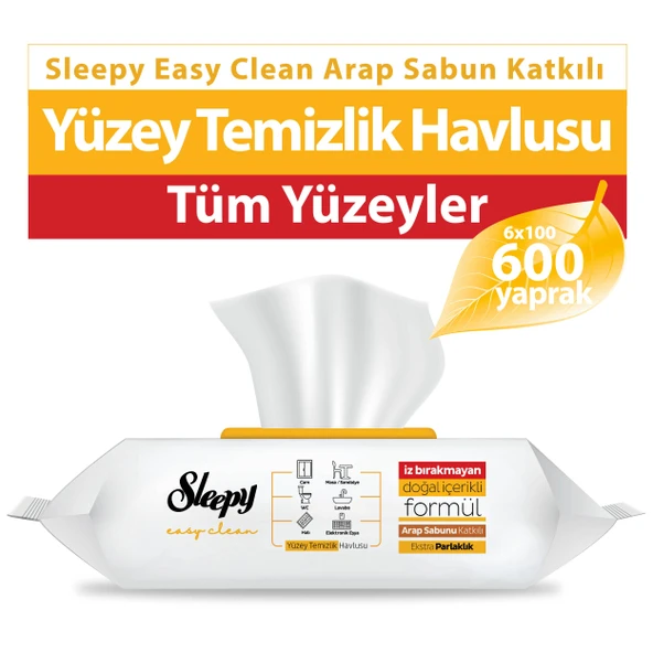 Sleepy Easy Clean Arap Sabunu Katkılı Yüzey Temizlik Havlusu&Mendili 6x100 (600 Yaprak) ürün görseli 1