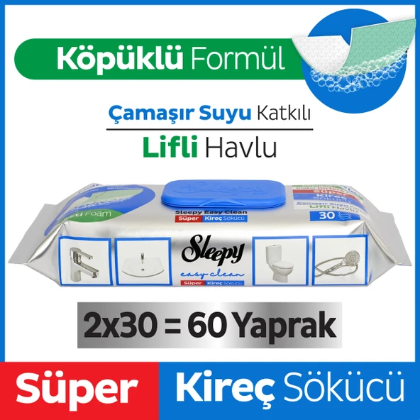 Sleepy Easy Clean Süper Kireç Sökücü Yüzey Temizlik Havlusu&Mendili 2x30 (60 Yaprak) ürün görseli 1