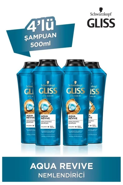 Gliss Aqua Revive Hyaluron Ve Deniz Yosunu Içeren Nemlendirici Şampuan 500 ml X 4 Adet ürün görseli 1