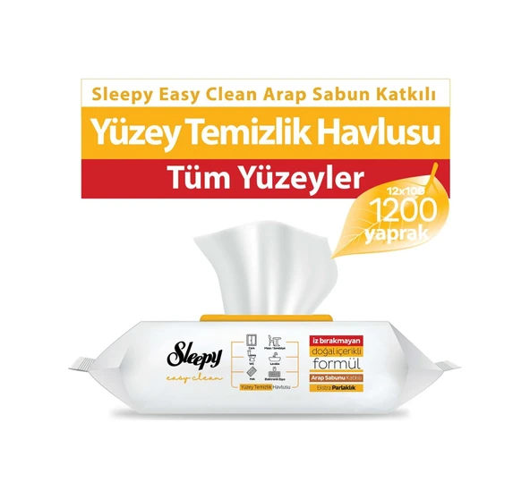 Sleepy Easy Clean Arap Sabunu Katkılı Yüzey Temizlik Havlusu&Mendili 12x100 (1200 Yaprak)  ürün görseli 1