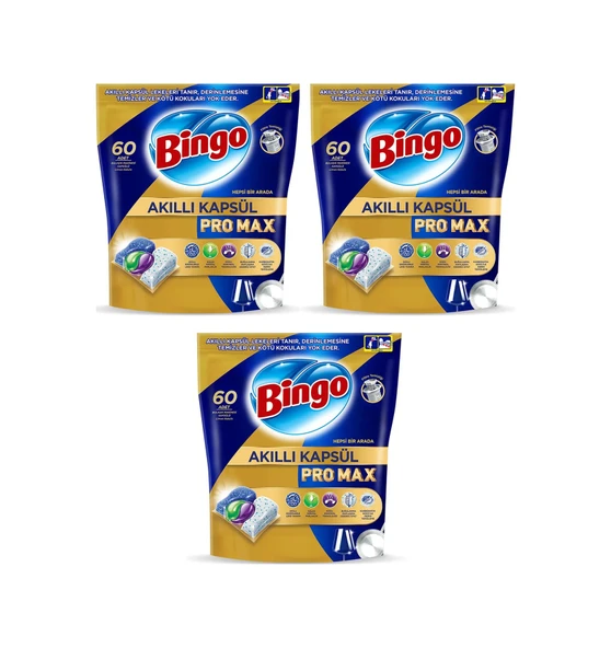 Bingo Akıllı Kapsül Pro Max Bulaşık Makinesi Deterjanı 3 x 60 Tablet ürün görseli 1