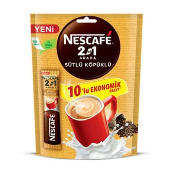 Nescafe 2'si 1 Arada Sütlü Köpüklü Kahve 10'lu ürün görseli 1