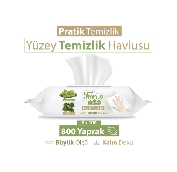 Baby Turco Doğadan Pratik Yüzey Temizlik Havlusu 8 x 100'lü ürün görseli 1