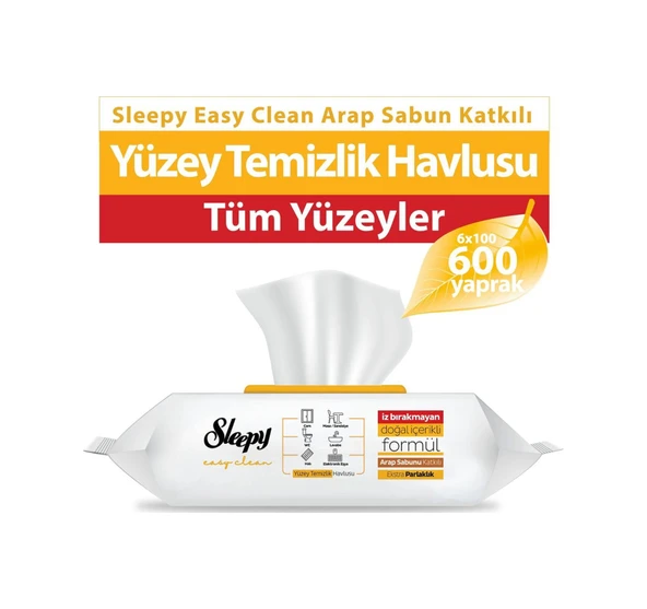 Sleepy Easy Clean Arap Sabunu Katkılı Yüzey Temizlik Havlusu 6x100 600 Yaprak Diğer ürün görseli 1