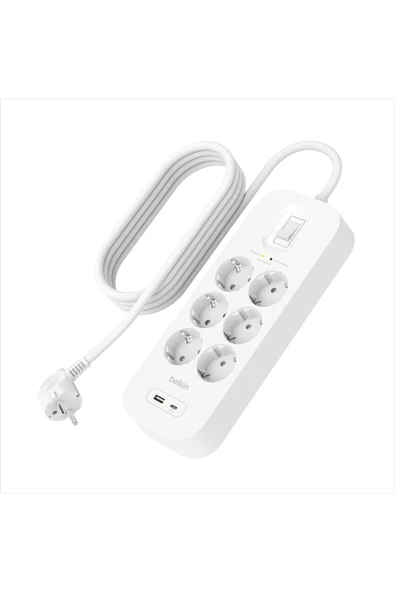 Belkin USB-C-USB-A 6x Akım Korumalı Priz 2 Metre SRB002VF2M ürün görseli 1