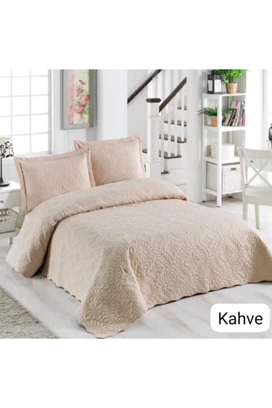 YÜNTEKS Örtüm Ivy Sarmaşık Çift Kişilik Microfiber Kapitone Yatak Örtüsü Kahve ürün görseli 1
