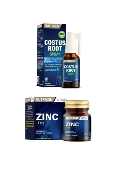 Nutraxin Costus Root 30 Ml + Nutraxin Zinc Sulphate 15 Mg 100 Tablet ürün görseli 1