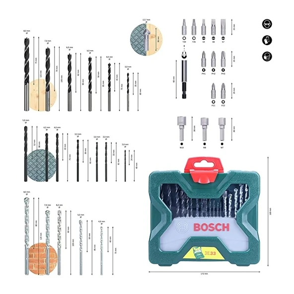 Bosch X-Line 33 Parça Delme ve Vidalama Seti - Resim 3