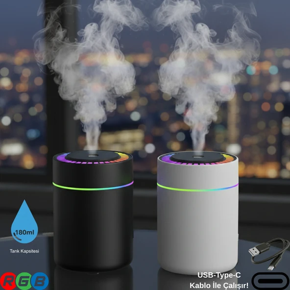 180ML RGB Işıklı Süper Sessiz Type-C Mini Hava Nemlendirici & Aroma Difüzör ürün görseli 1