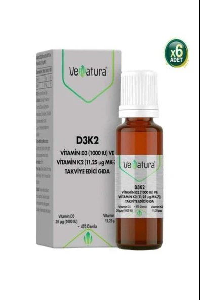 Venatura Vitamin D3 1000 Iu ve Vitamin K2 11,25 Ug Mk-7 6 Adet ürün görseli 1