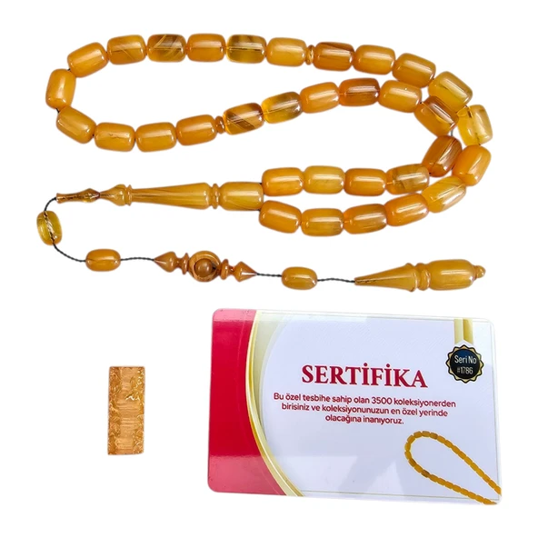 1 Tonluk Tesbihten Yapılma Sertifikalı Sıkma Kehribar Tesbih Lt1430 ürün görseli 1