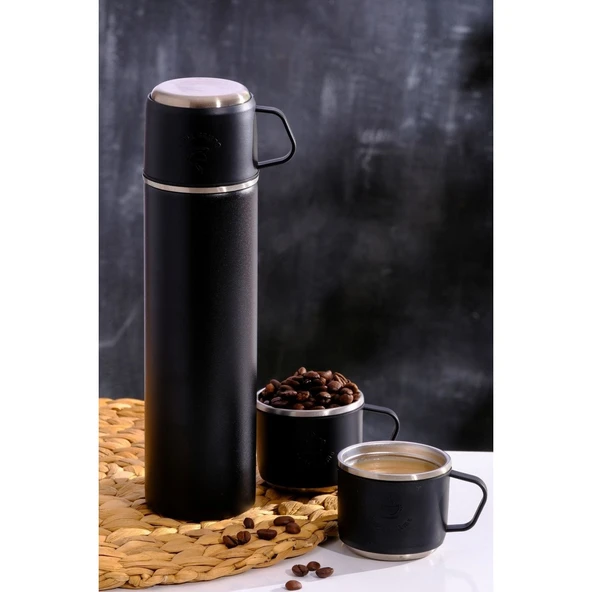 AKILLIELMA-PENGUEN PNG-1050G TERMOS 500ML ÇELİK GİNA KAMP 4 PARÇA SİYAH ürün görseli 1