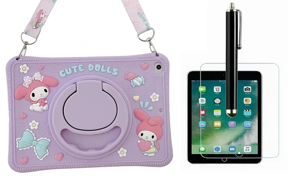 Ennar Honor Pad X8A 11 inç Cute Dolls Askılı Standlı Tablet Kılıfı Mor+Tablet Kalemi+Kırılmaz Cam Mor ürün görseli 1