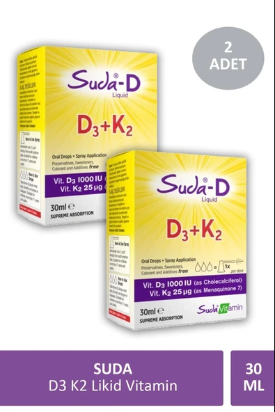 Suda Vitamin D3+K2 Sprey Damla 30 ml 2 Adet ürün görseli 1