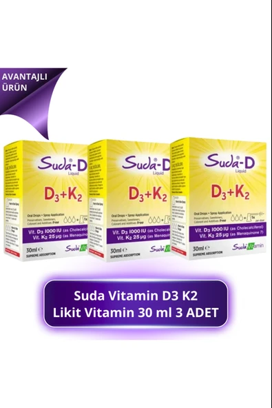 Suda Vitamin D3+K2 Sprey Damla 30 ml 3 Adet ürün görseli 1