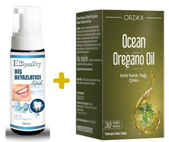 E2'quality Diş Beyazlatıcı Köpük + Orzax Ocean Oregano Oil Takviye Edici Gıda 30 Kapsül ürün görseli 1