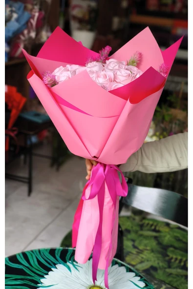 15'Lİ PEMBE KADİFE GÜL BUKETİ NİŞAN SÖZ ÖZEL GÜNLER İÇİN HEDİYELİK BUKET ürün görseli 1