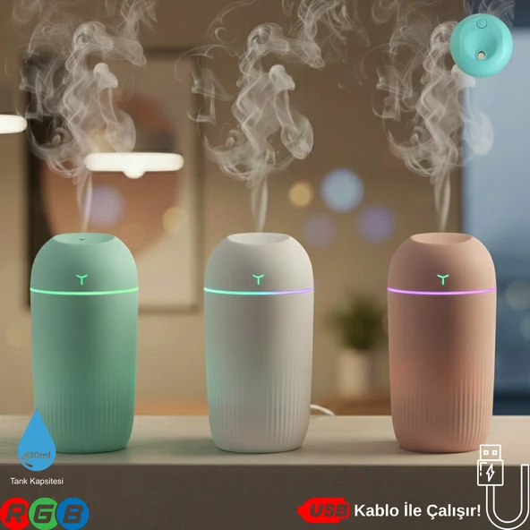 420ML RGB Işıklı Mini Sessiz USB Hava Nemlendirici & Aroma Difüzör ürün görseli 1