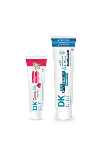 DKDENT Ahududu Aromalı Çocuk Diş Macunu 50 ml & Yetişkin Klasik Diş Macunu 75 ml 2'li Set ürün görseli 1